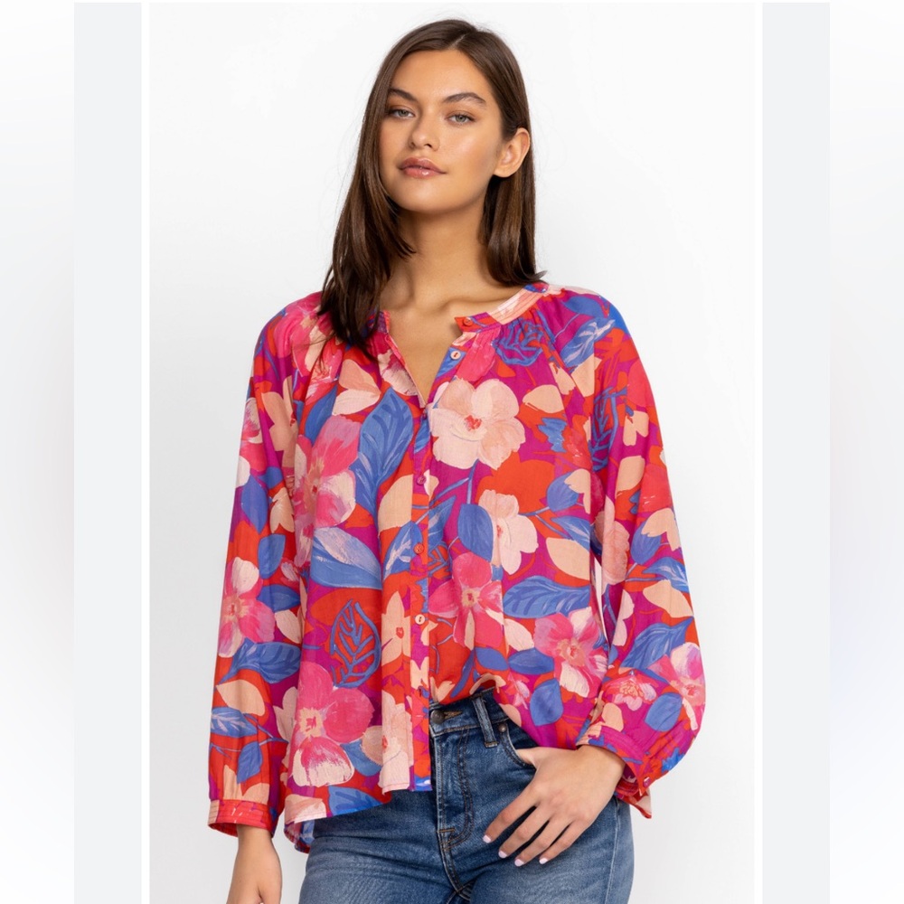 Johnny Was GIVERNEY GARDENS RAGLAN POET BLOUSE Size XS